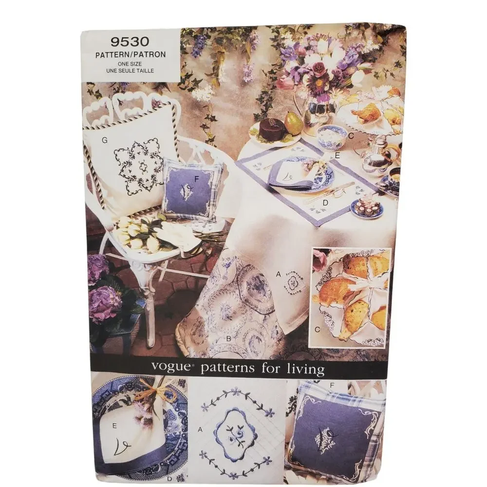 Vogue Patterns for Living Tea Table Accessories Sewing UNCUT 80s 90s 9530 Blue